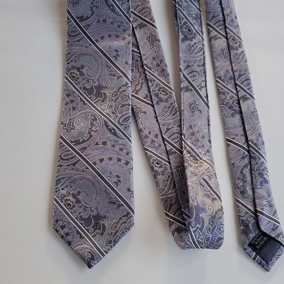 PRONTO UOMO COUTURE PURPLE GRAY SILK PAISLEY EXTRA LONG TIE 3.25 BY 63"  LONG - Picture 8 of 9